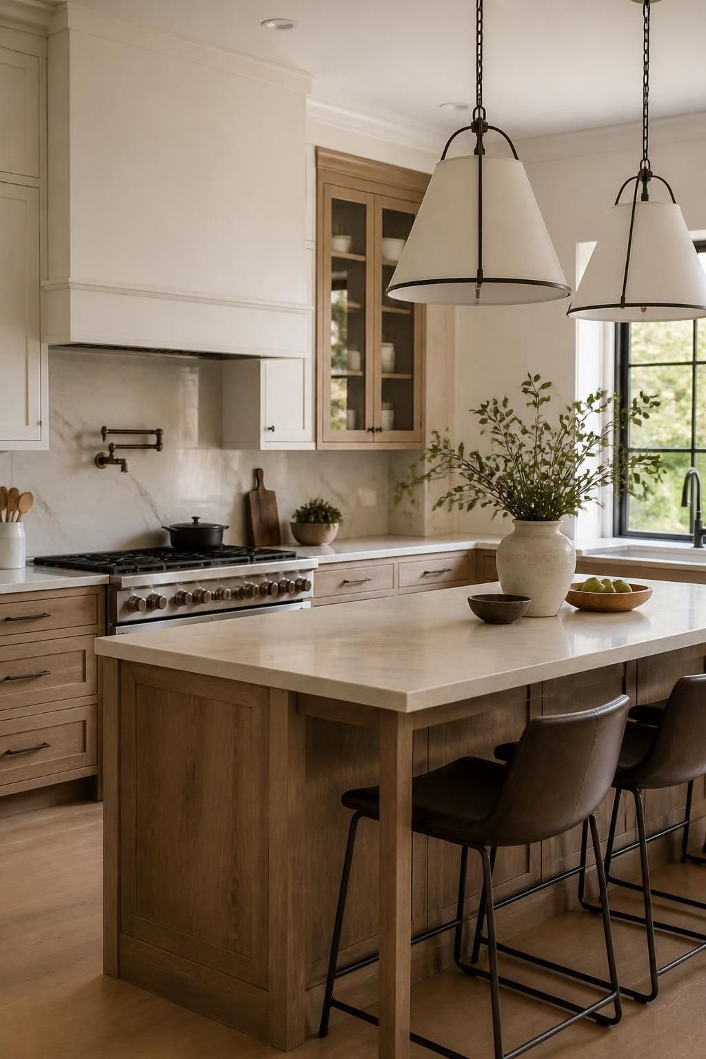 Modern renovated kitchen with custom cabinetry and a large island.