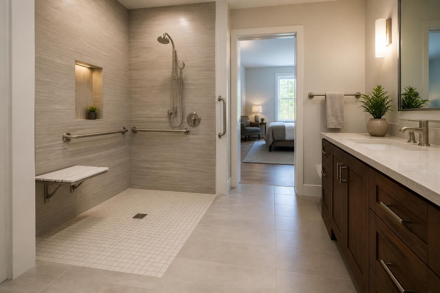 Accessible remodeled interior with elegant aging-in-place features.