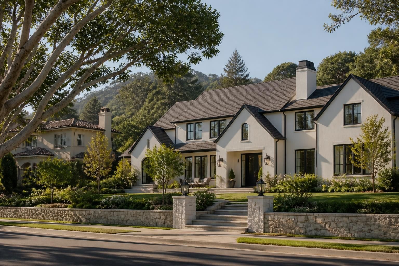 Upscale residential neighborhood with custom estate homes.