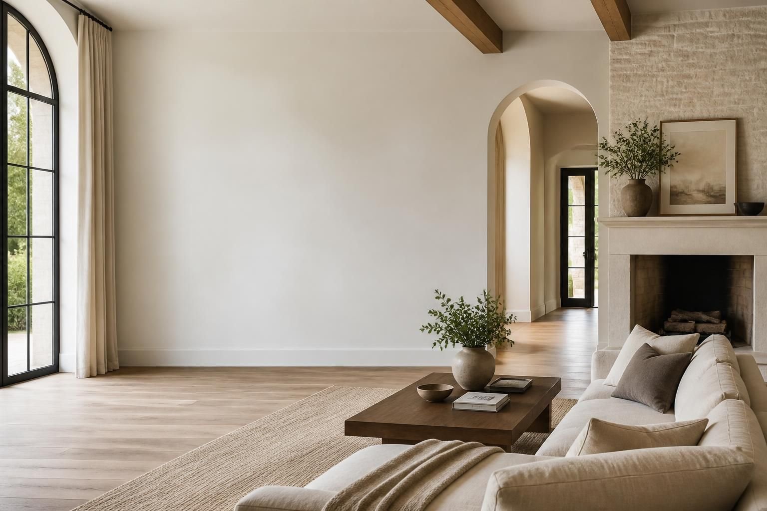 Finished luxury home interior with open space for website text.