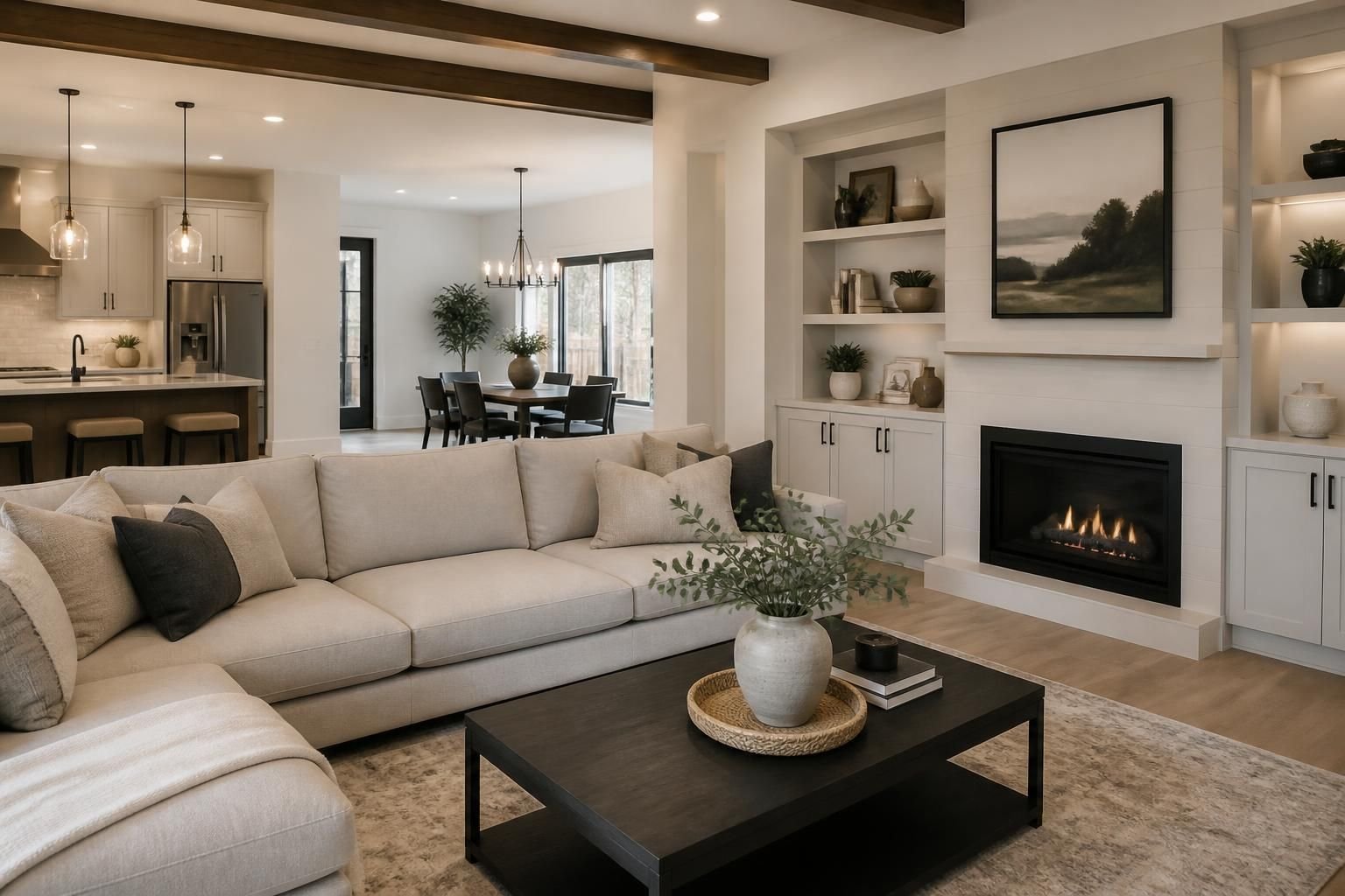 Remodeled whole home interior with coordinated finishes and open-plan living.